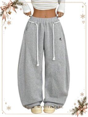 Women's Baggy Barrel Wide Leg Sweatpants with Pockets Elastic Waist